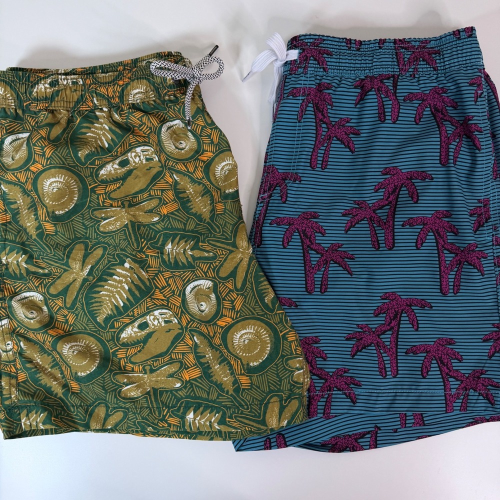 Maamgic Men's Swim‎ Trunks (2) Pair XL Palm Tree Fossil Print Vacation Summer